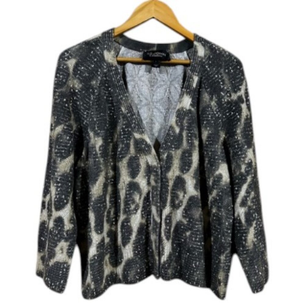 St. John Couture black leo print long sleeve top/blouse size L